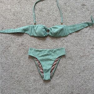 Green Textured Bikini Set